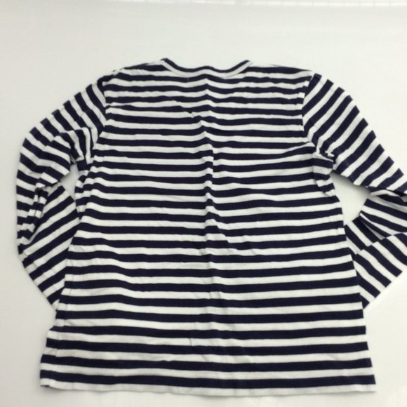 Comme des Garcons PLAY Blue/White Little Heart Long Sleeve Striped T-shirt - Picture 2 of 4